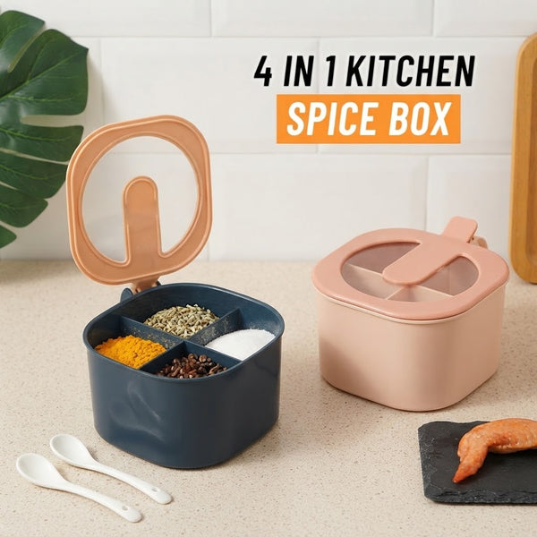 4 Grid Spice Seasoning Food and Masala Rack Box with Spoon
