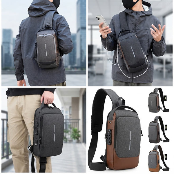 Men’s Anti-Theft Waterproof Nylon Chest Bag with USB Port