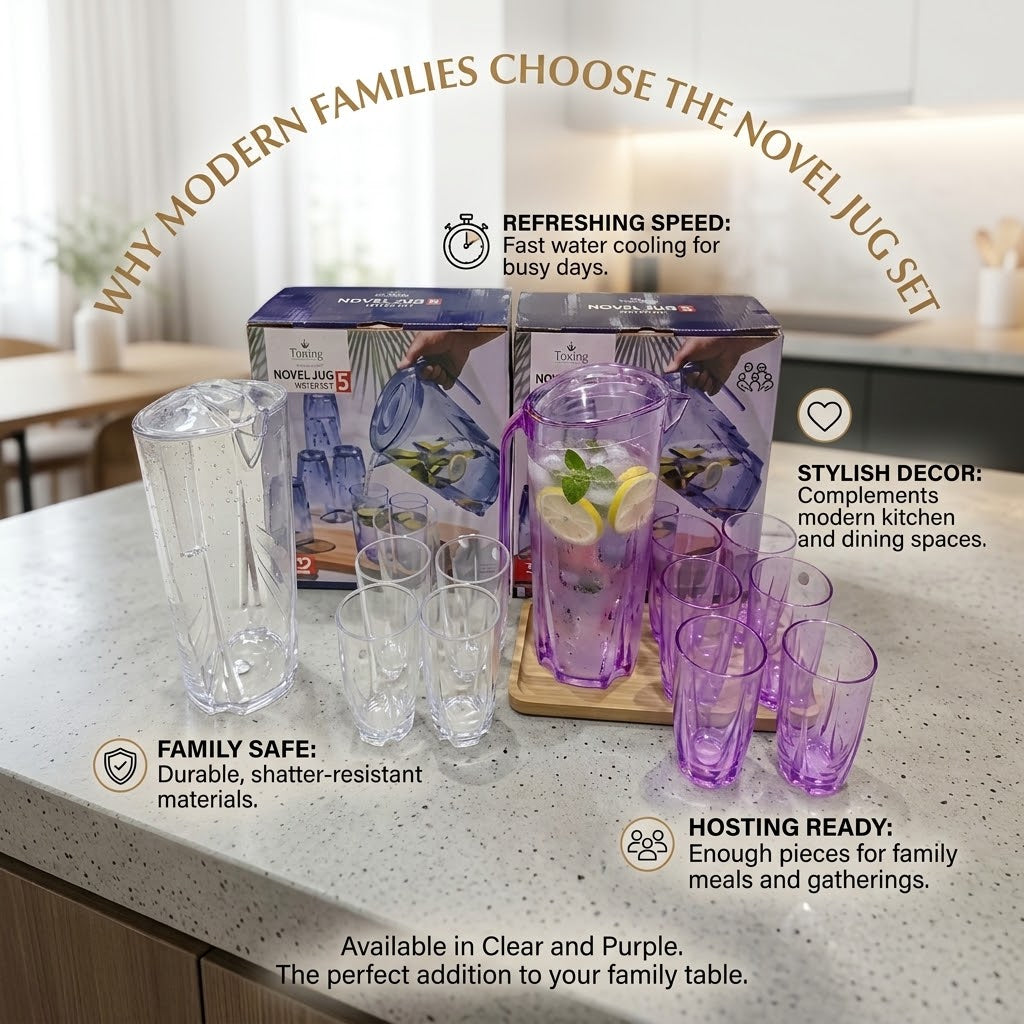 Acrylic Unbreakable Jug Set with 6 Glasses