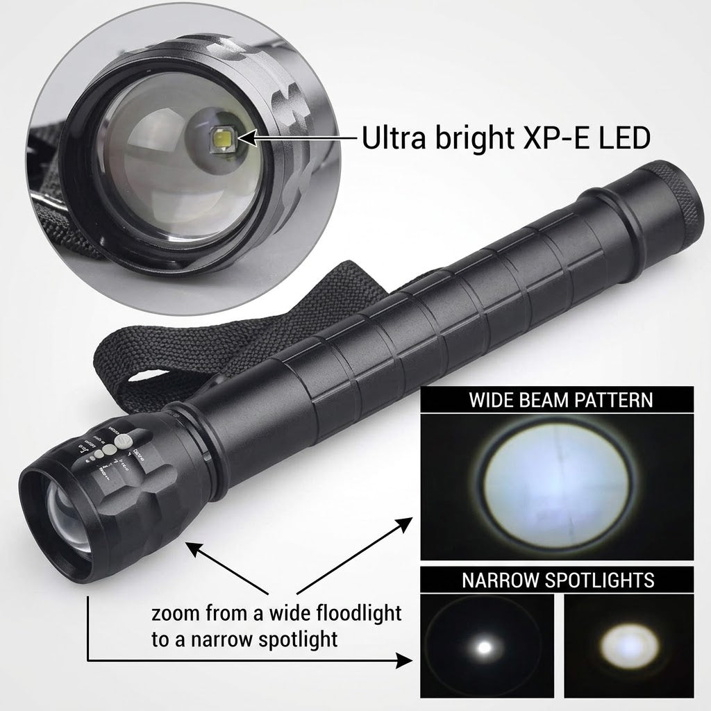 Tactical LED Flashlight 9000 High Lumens – 200W Super Bright
