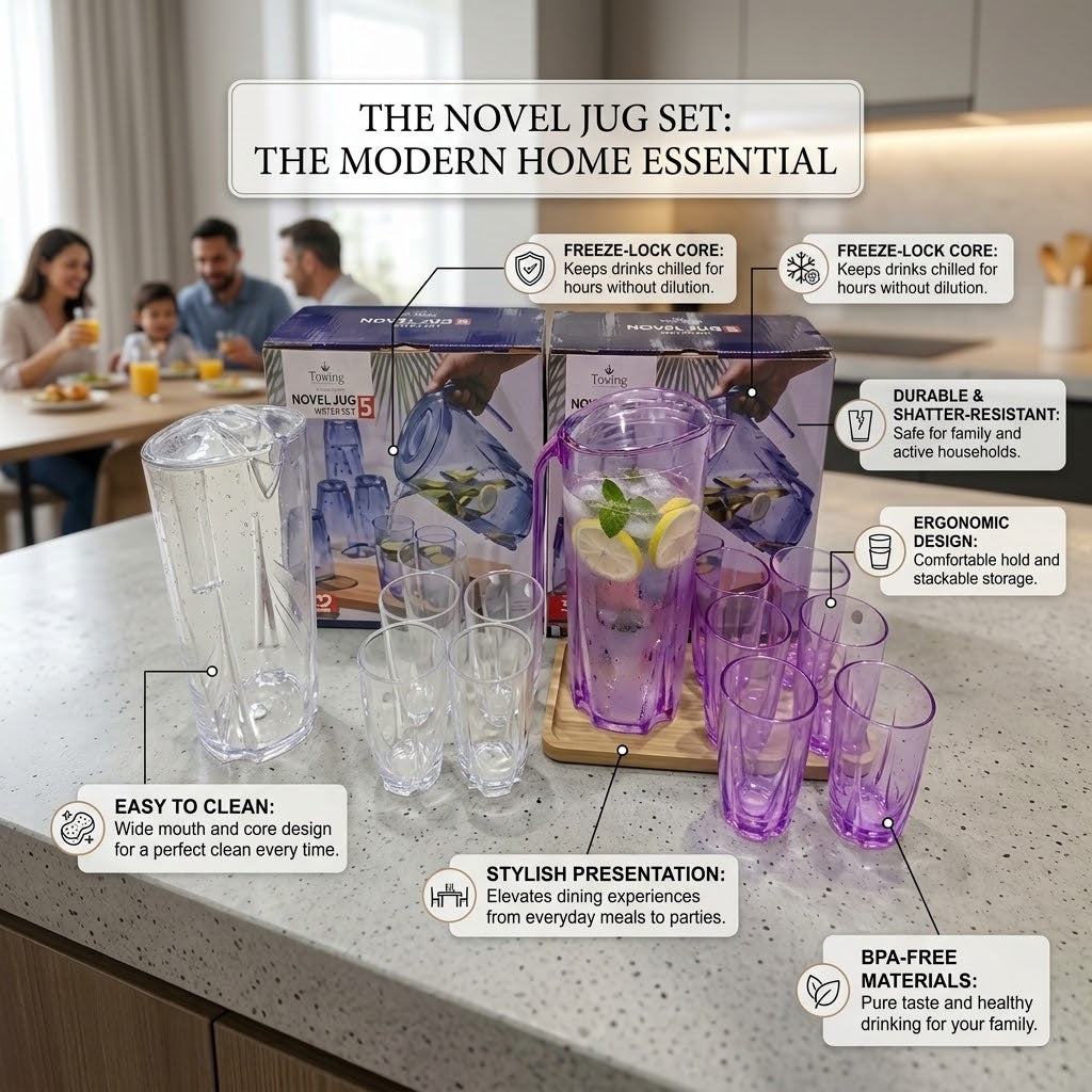 Acrylic Unbreakable Jug Set with 6 Glasses