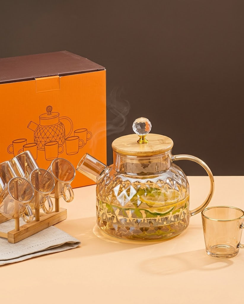 Luxury Diamond Pattern Glass Teapot Set
