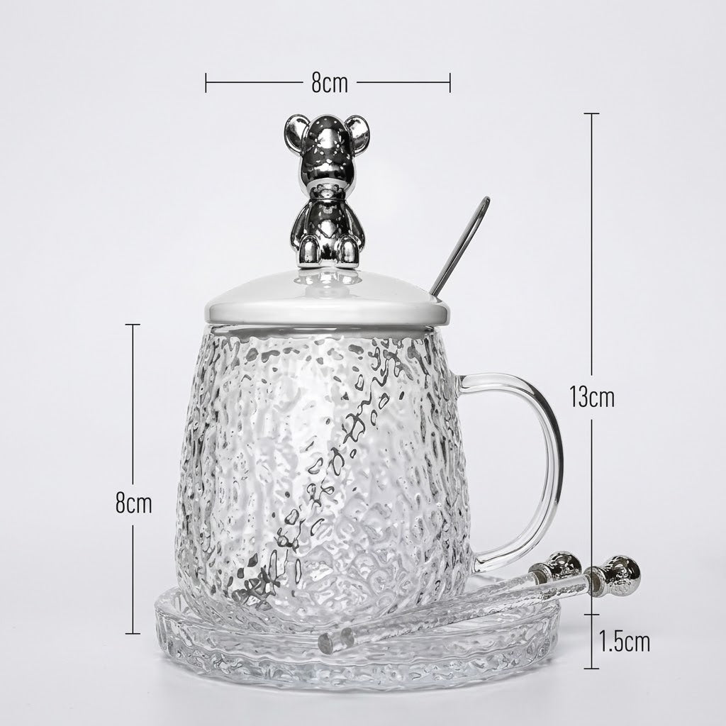Heat-Resistant Diamond Glass Mug with Cute Rabbit Lid & Spoon