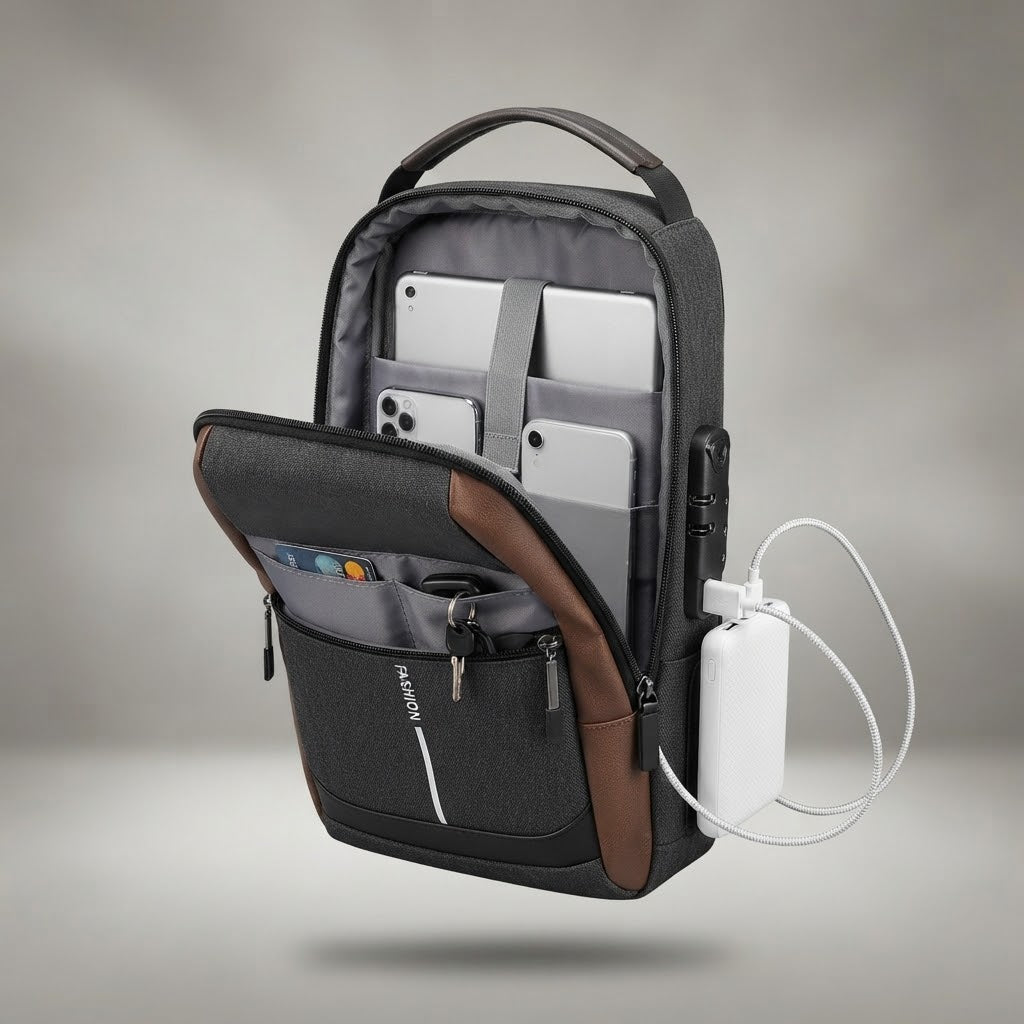 Men’s Anti-Theft Waterproof Nylon Chest Bag with USB Port