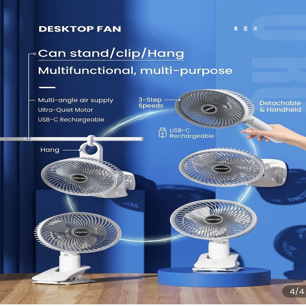 4-in-1 Rechargeable Desktop Fan