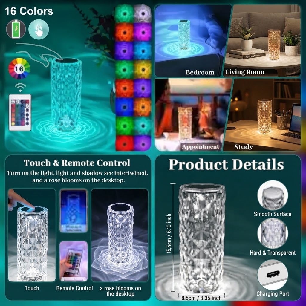 GullPlaza.pk Modern LED Crystal Table Lamp