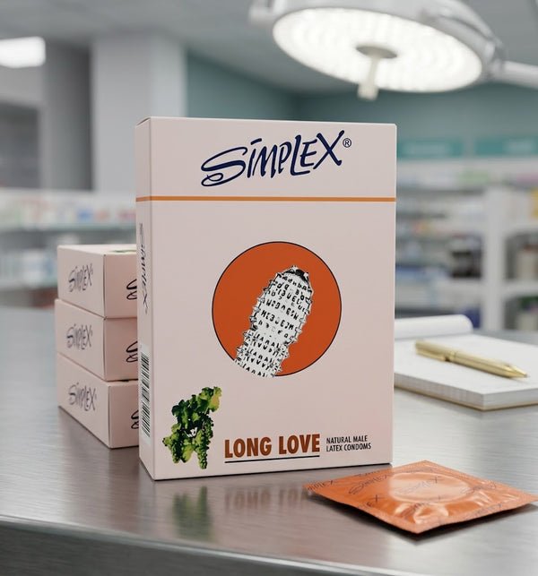 Simplex Long Love Natural Male Latex Condoms - Long-Lasting Protection & Comfort
