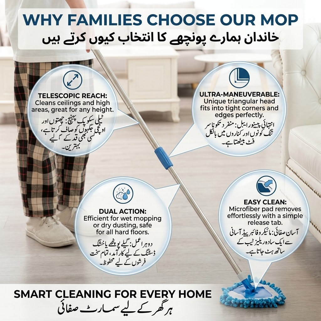 180° Rotatable Triangle Mop with Telescopic Handle