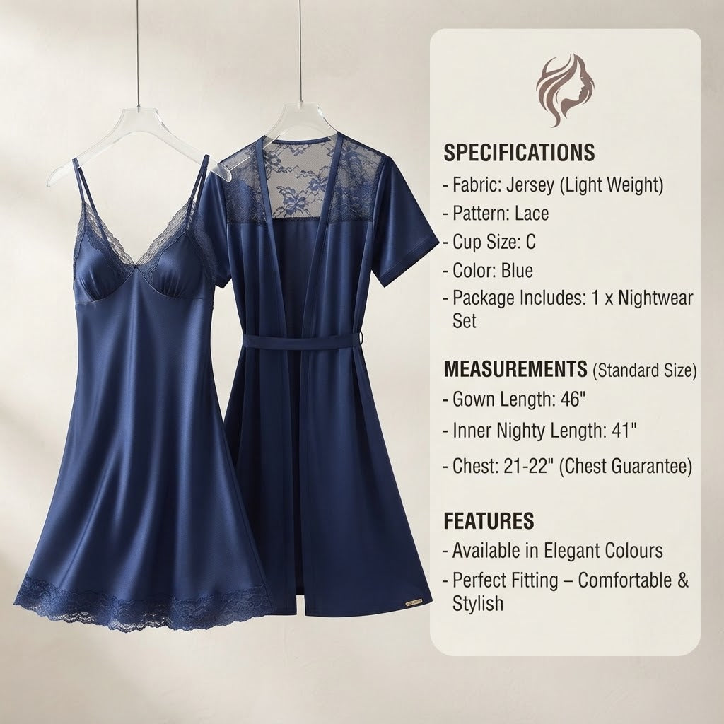 2 Piece Blue Lace Nighty Set for Bridal Wear