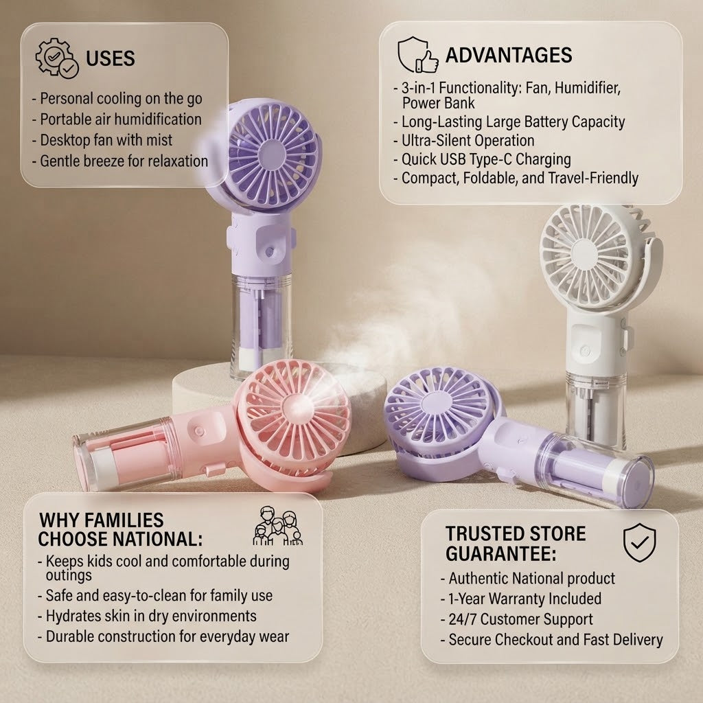 Portable Water Mist Fan Mini Handheld USB Rechargeable Fan
