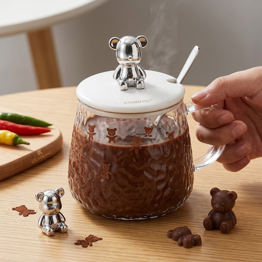 Heat-Resistant Diamond Glass Mug with Cute Rabbit Lid & Spoon