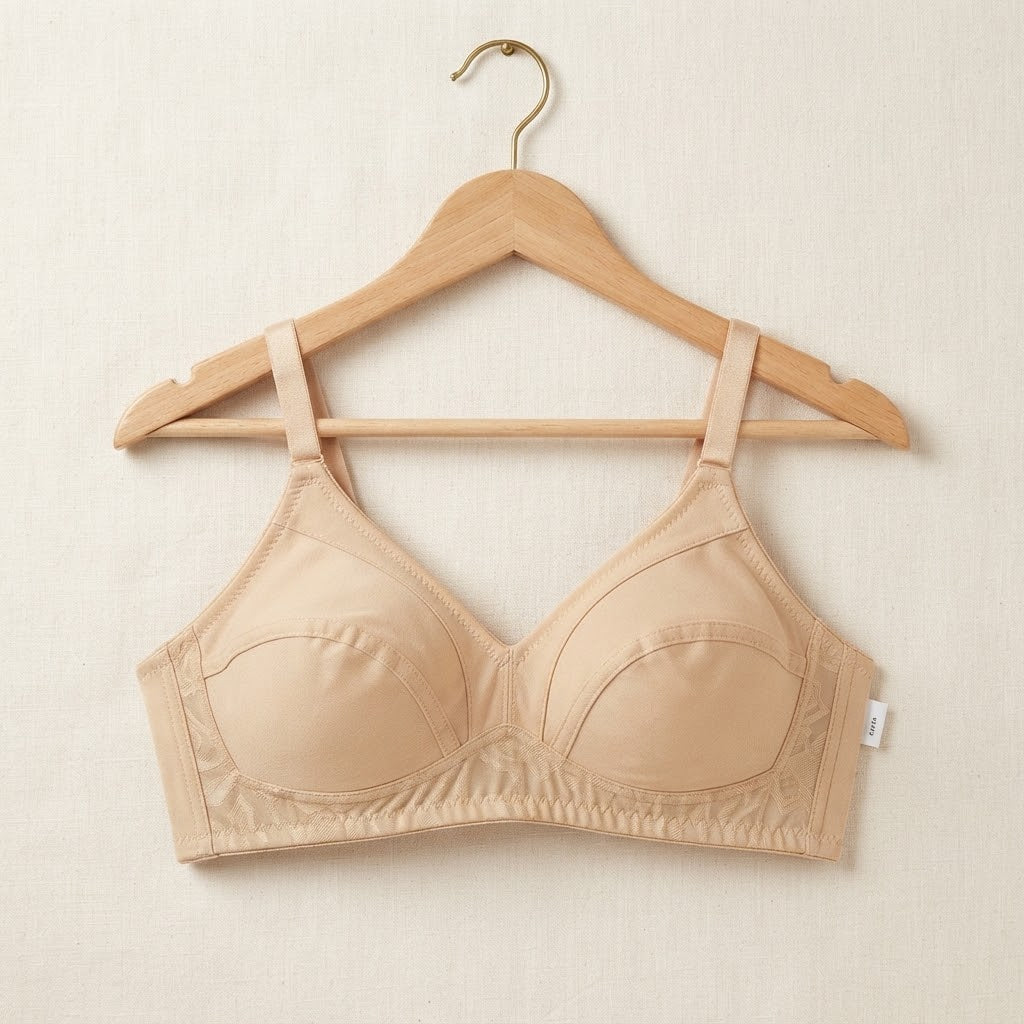 Beige Non-Padded Cotton Bra