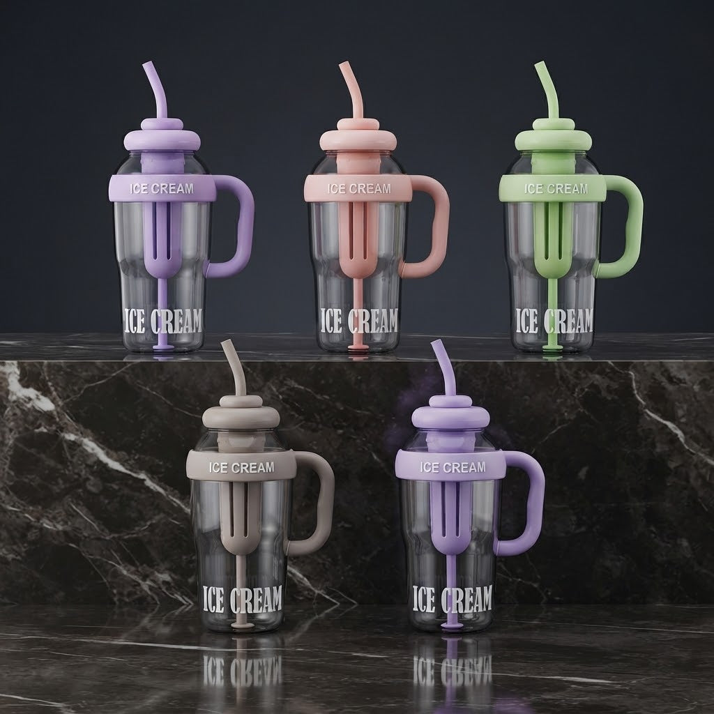 Cute Summer Plastic Cup – Milky Tea & Juice Cup with Straw