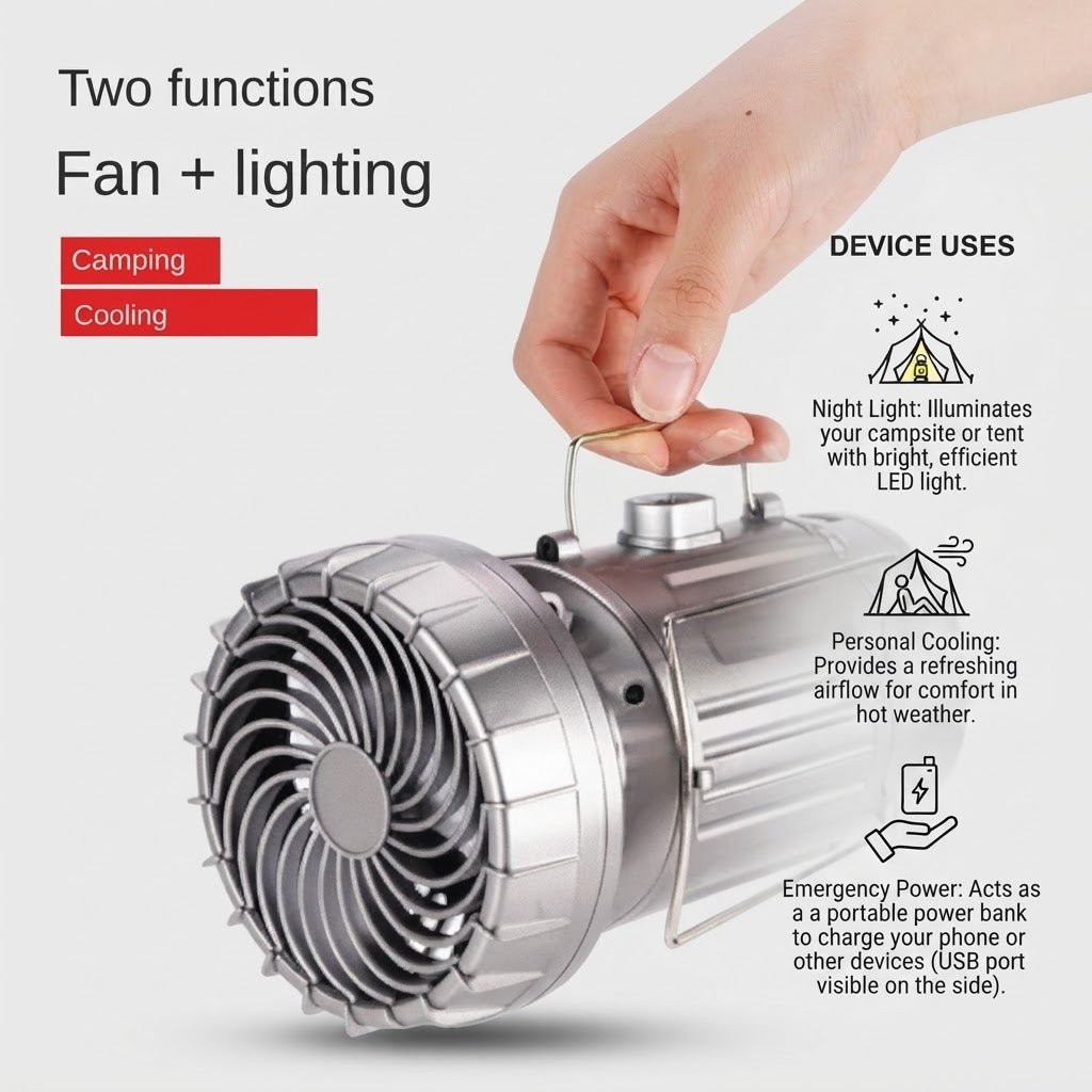 6-in-1 Solar Rechargeable Camping Lantern Fan