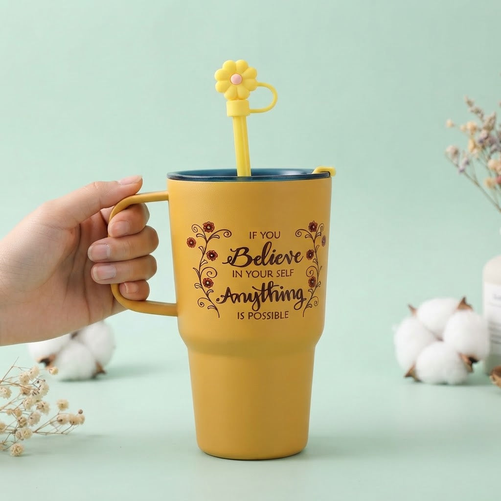 Cute Mini Tumbler 750ml with Straw & Cap - Orange