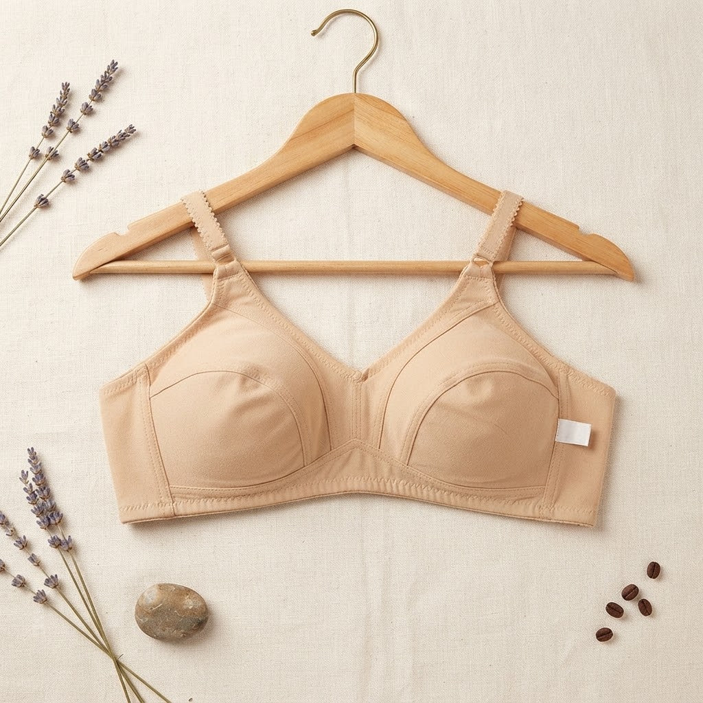 Beige Non-Padded Cotton Bra