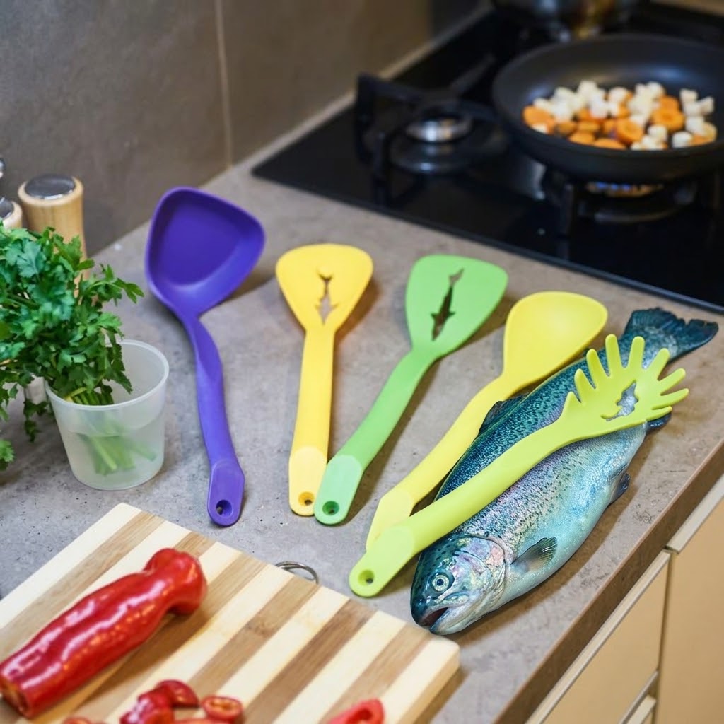 5-Pcs Colorful Silicone Kitchen Spoon Set