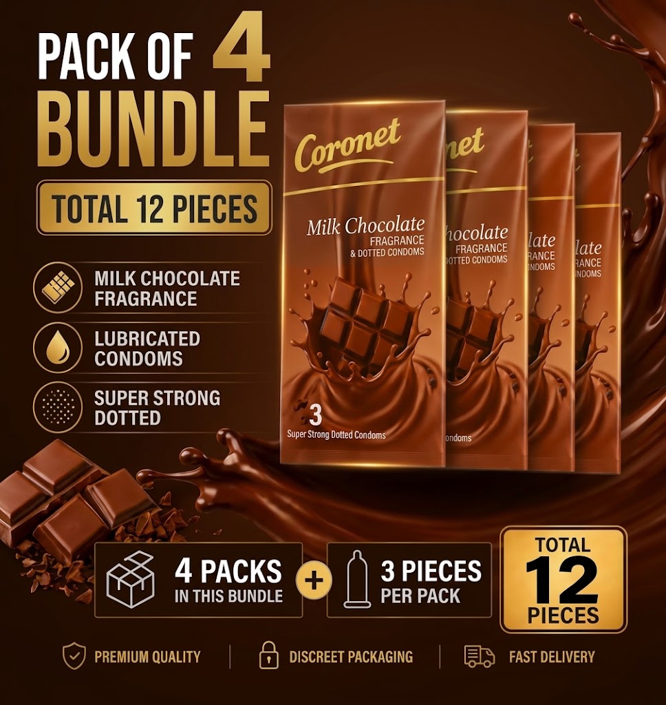 Coronet Milk Chocolate Fragrance & Dotted Condoms - Pack of 4 Bundle (Total 12 Pieces)