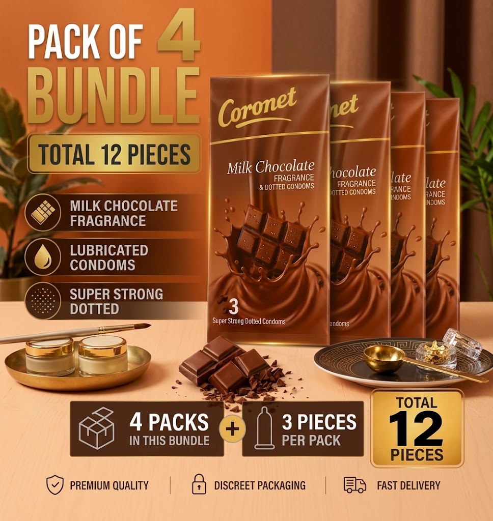 Coronet Milk Chocolate Fragrance & Dotted Condoms - Pack of 4 Bundle (Total 12 Pieces)