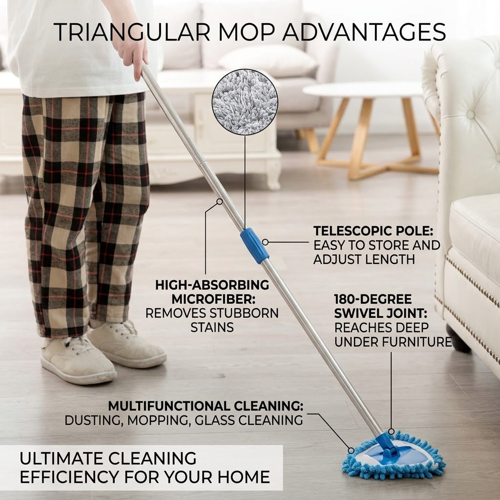 180° Rotatable Triangle Mop with Telescopic Handle