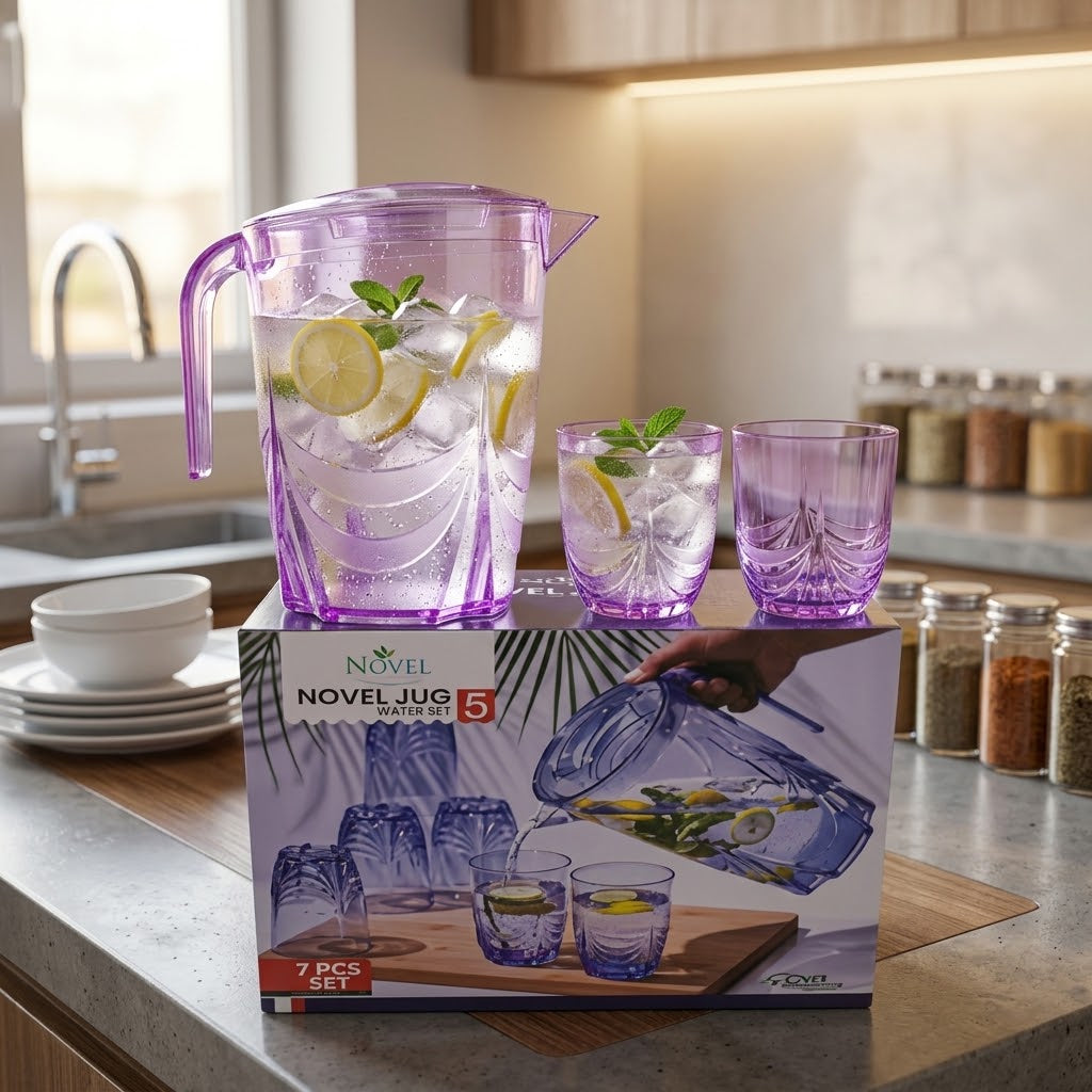 Acrylic Unbreakable Jug Set with 6 Glasses
