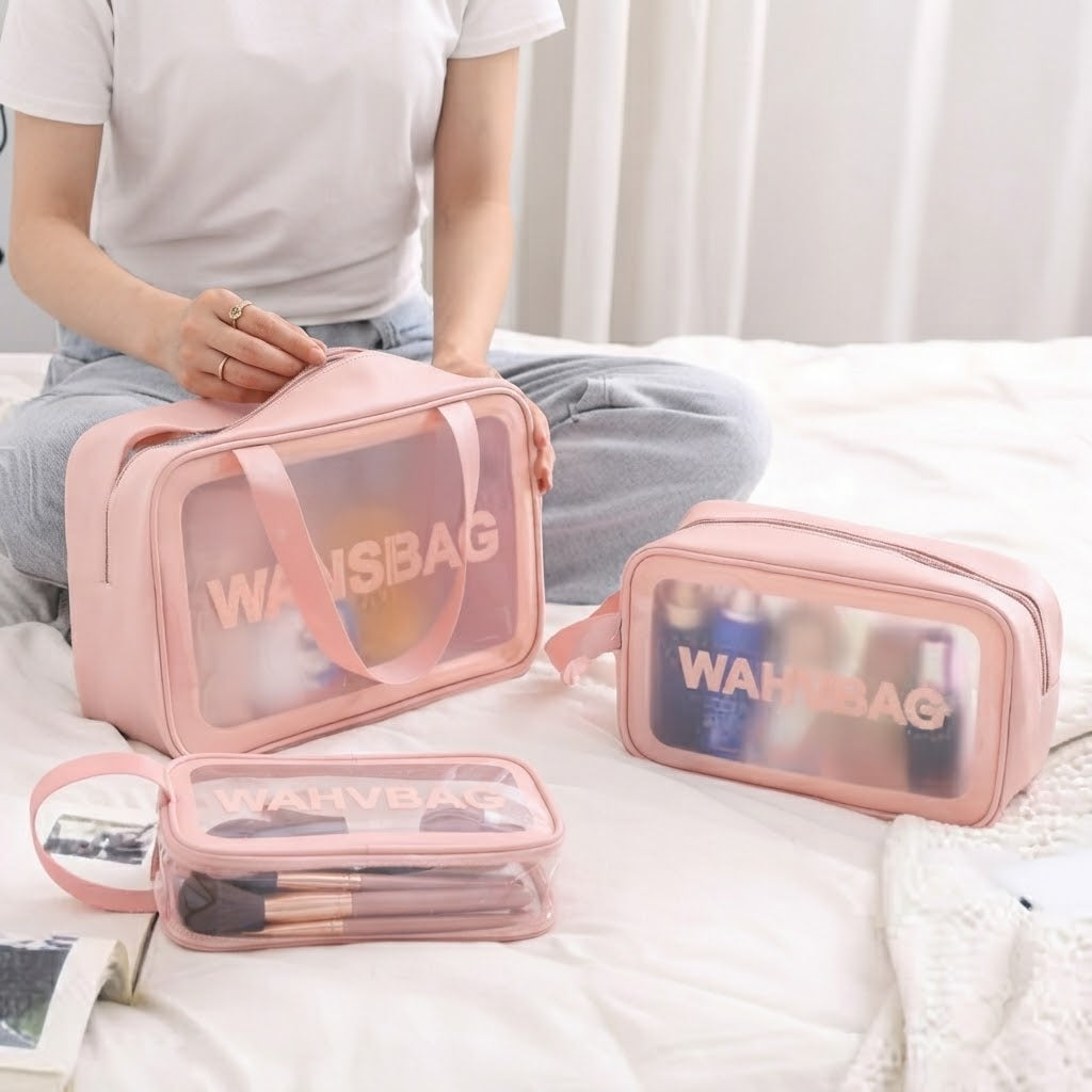 Pack of 3 Cosmetic Washbag – Travel Makeup & Toiletry Organizer
