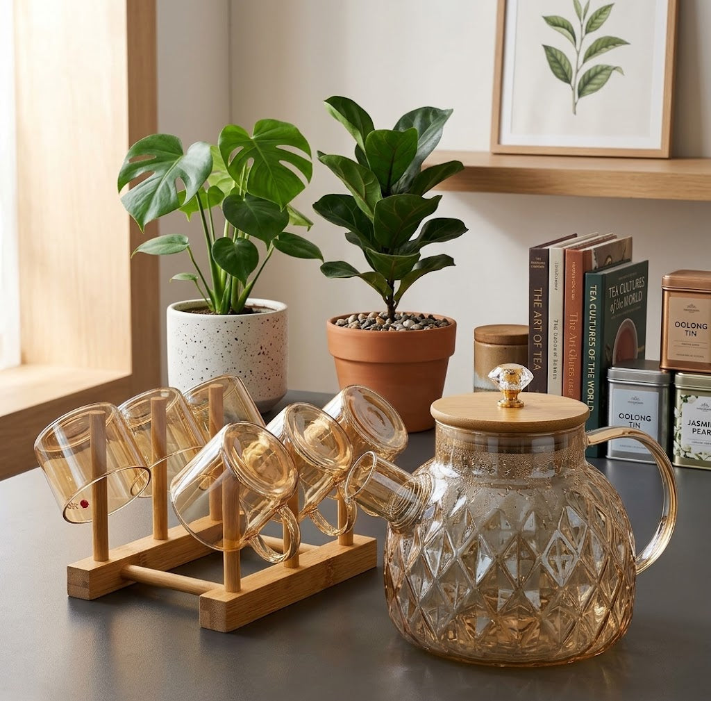 Luxury Diamond Pattern Glass Teapot Set
