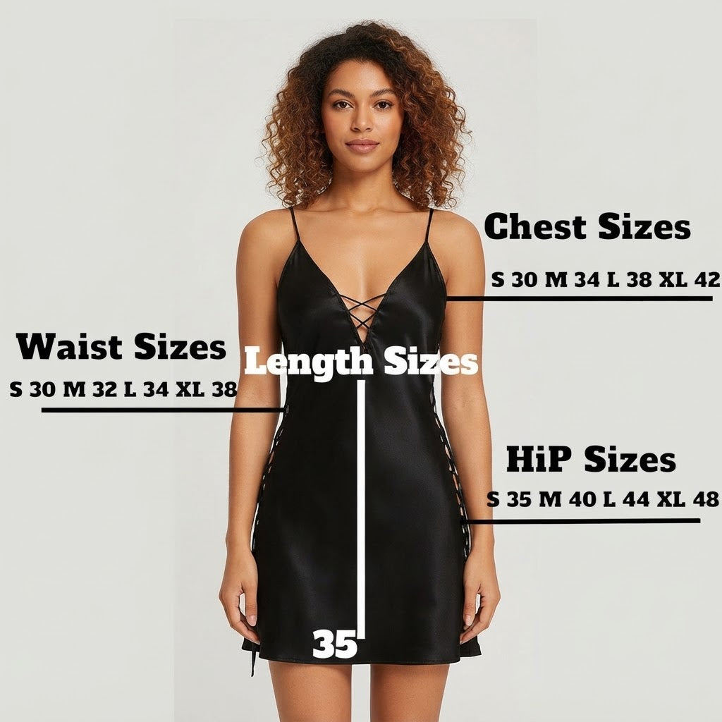 Black Silk Lace Nighty with Side Slit & V-Neck