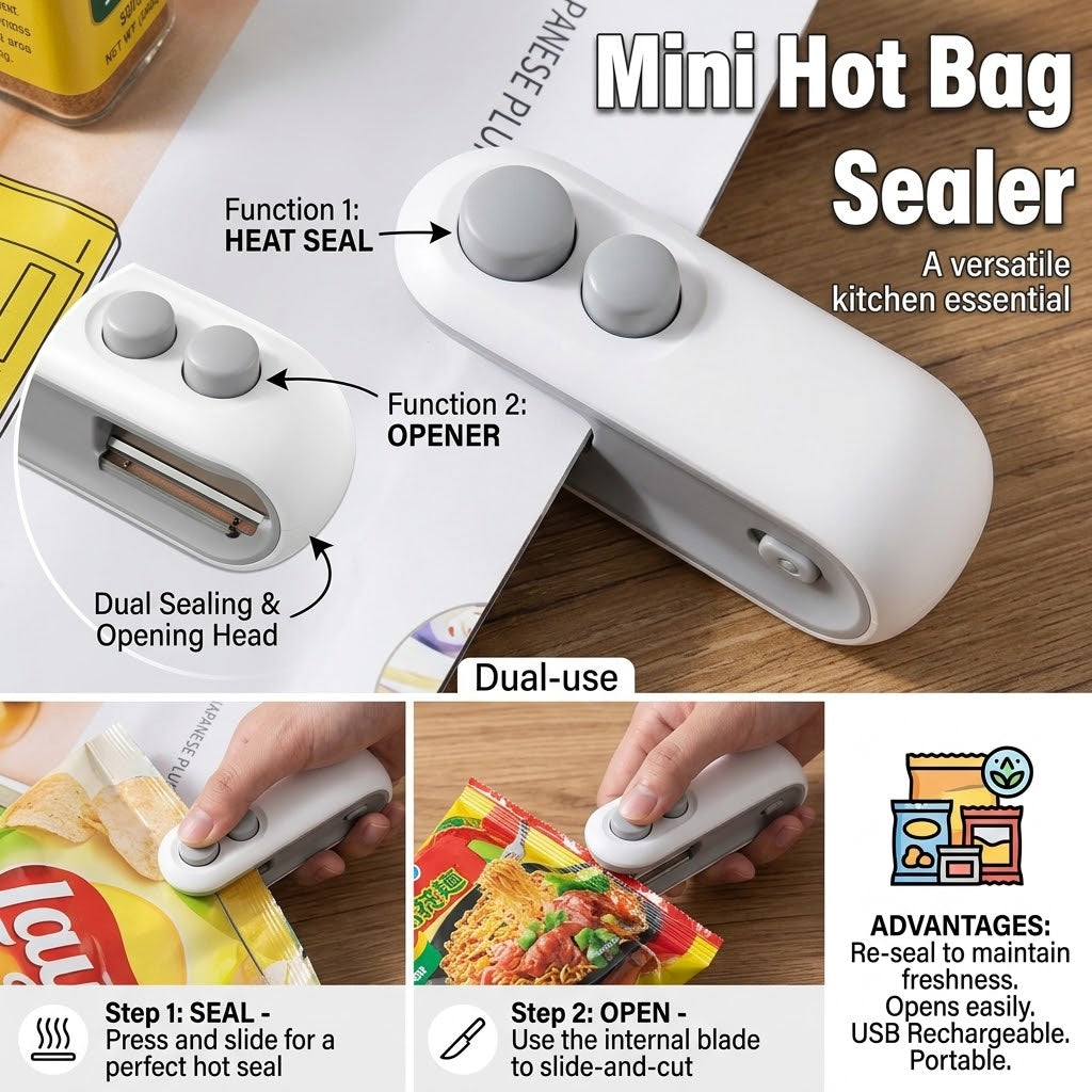 2-in-1 Rechargeable Mini Pocket Bag Sealer & Cutter
