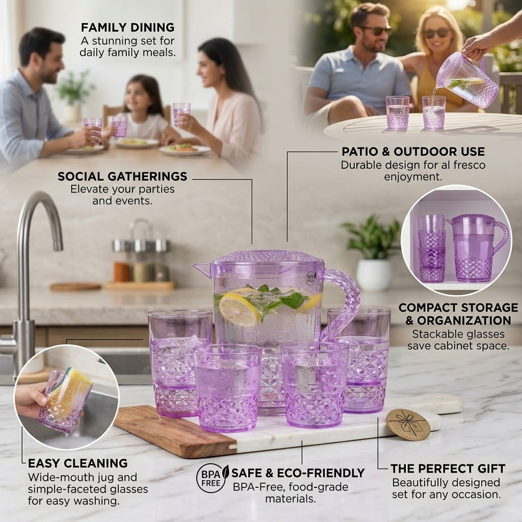 Acrylic Unbreakable Jug Set with 6 Glasses