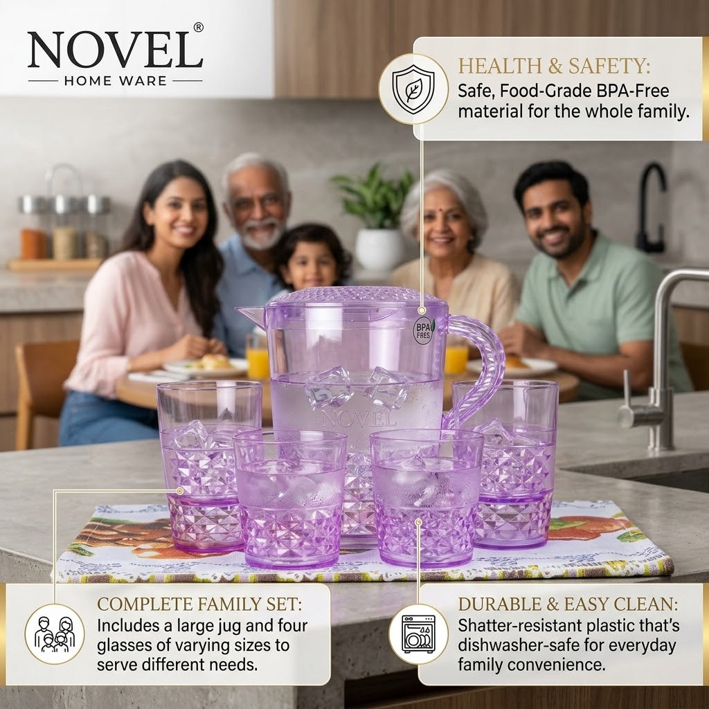 Acrylic Unbreakable Jug Set with 6 Glasses