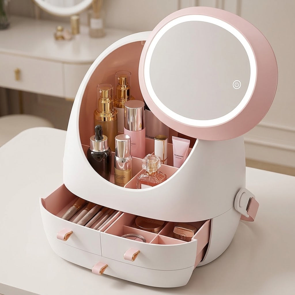 LED Makeup Mirror Desktop Organizer