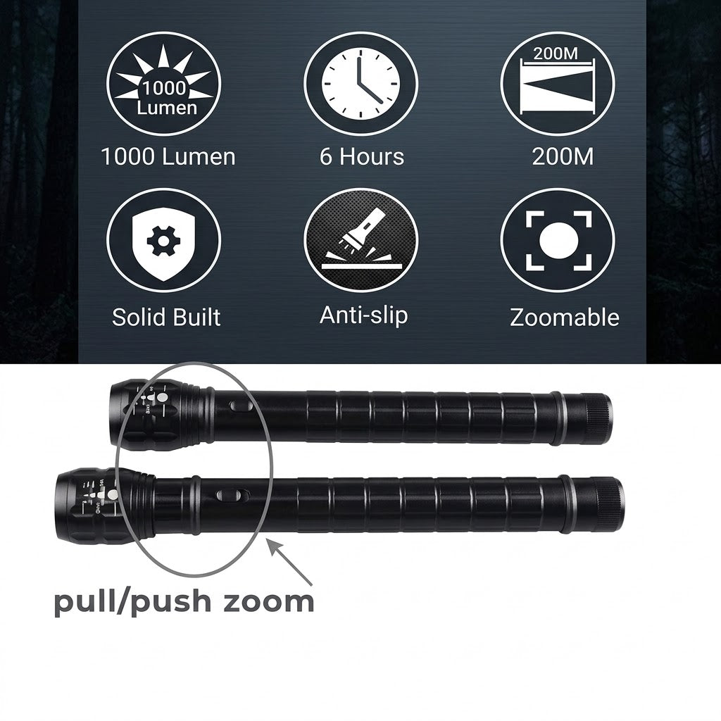 Tactical LED Flashlight 9000 High Lumens – 200W Super Bright