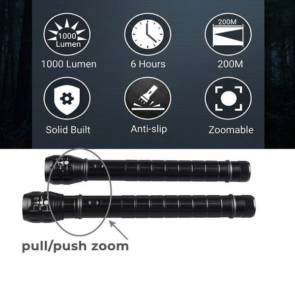Tactical LED Flashlight 9000 High Lumens – 200W Super Bright