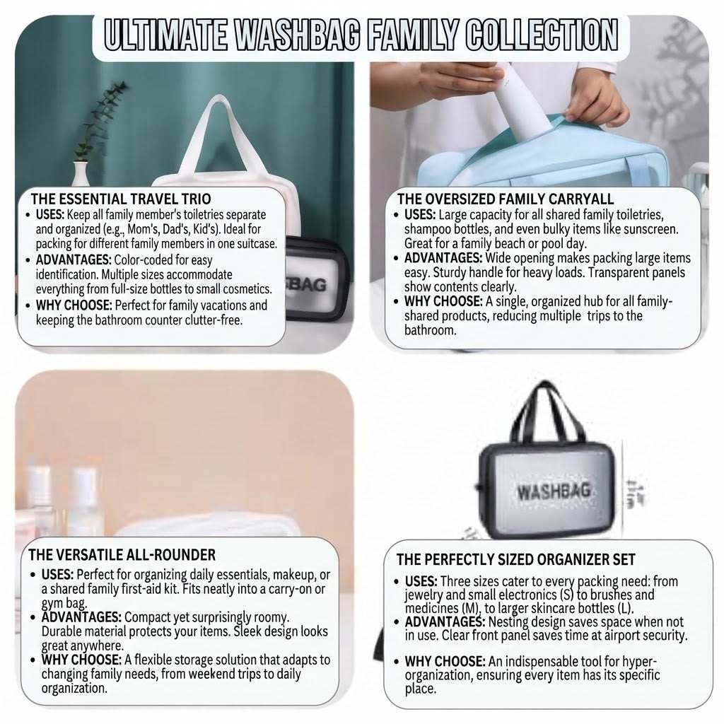 Pack of 3 Cosmetic Washbag – Travel Makeup & Toiletry Organizer