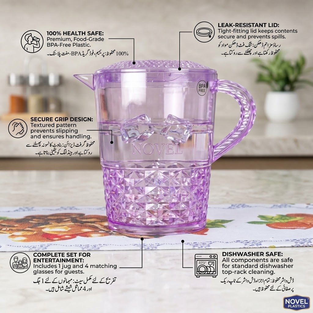 Acrylic Unbreakable Jug Set with 6 Glasses