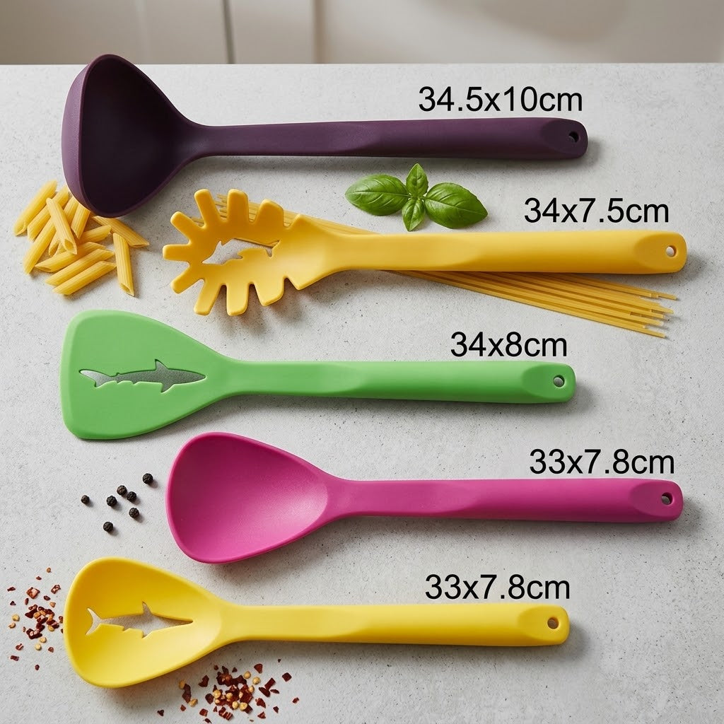 5-Pcs Colorful Silicone Kitchen Spoon Set