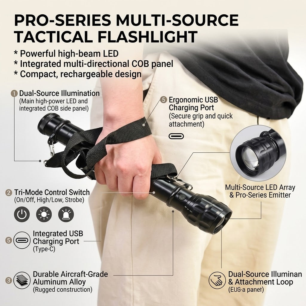Tactical LED Flashlight 9000 High Lumens – 200W Super Bright