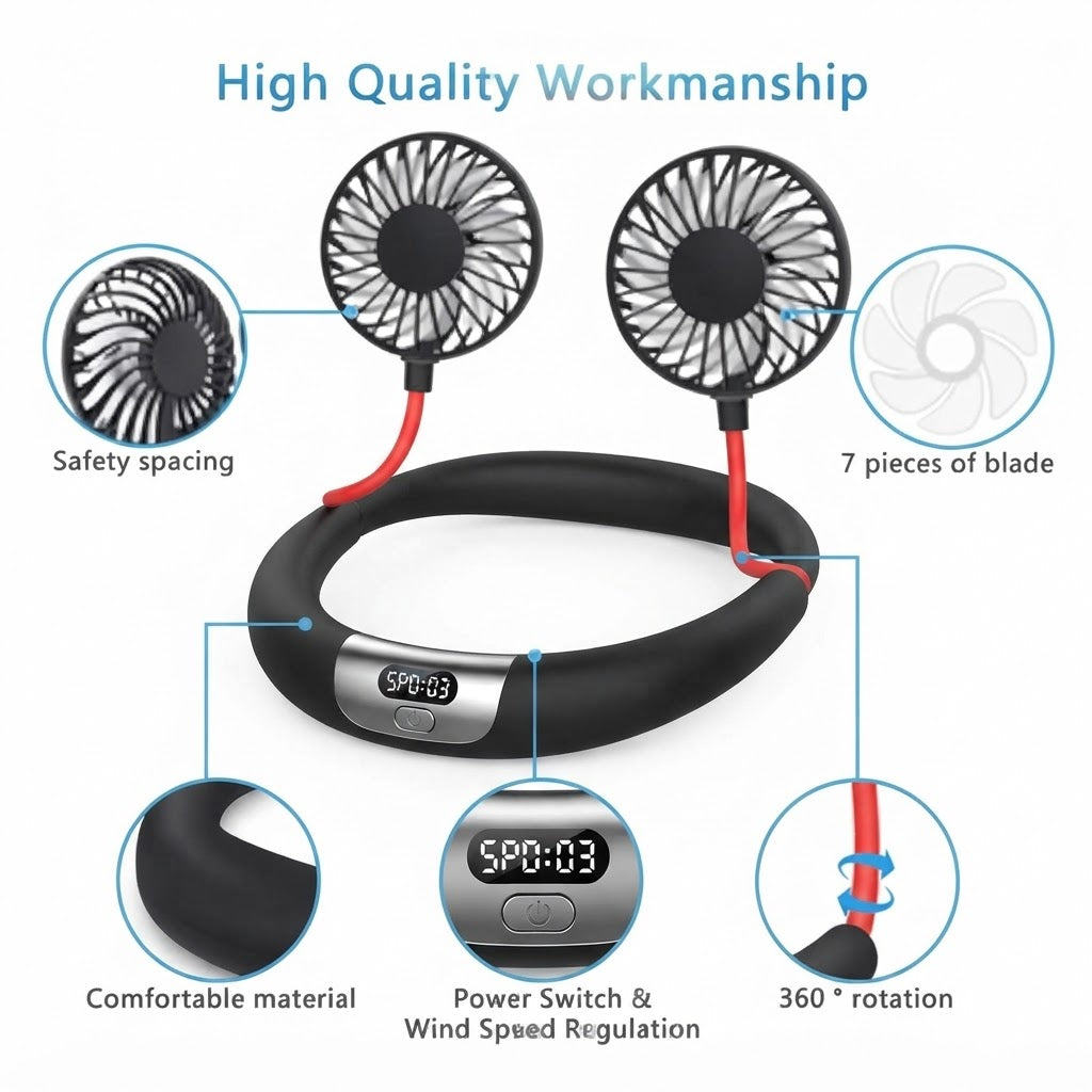 2500mAh Wearable Neck Fan