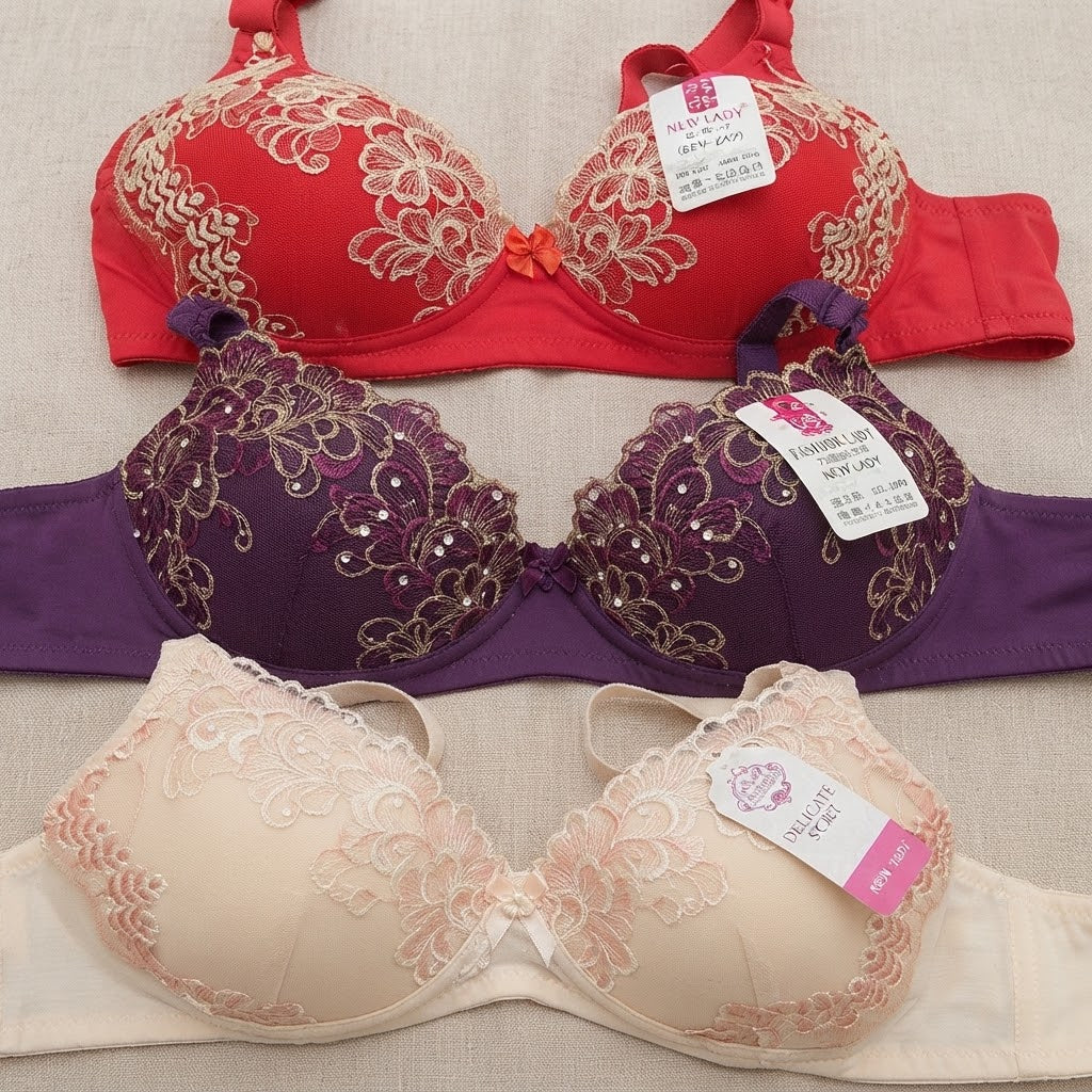 Silk Padded Bra with Embroidery