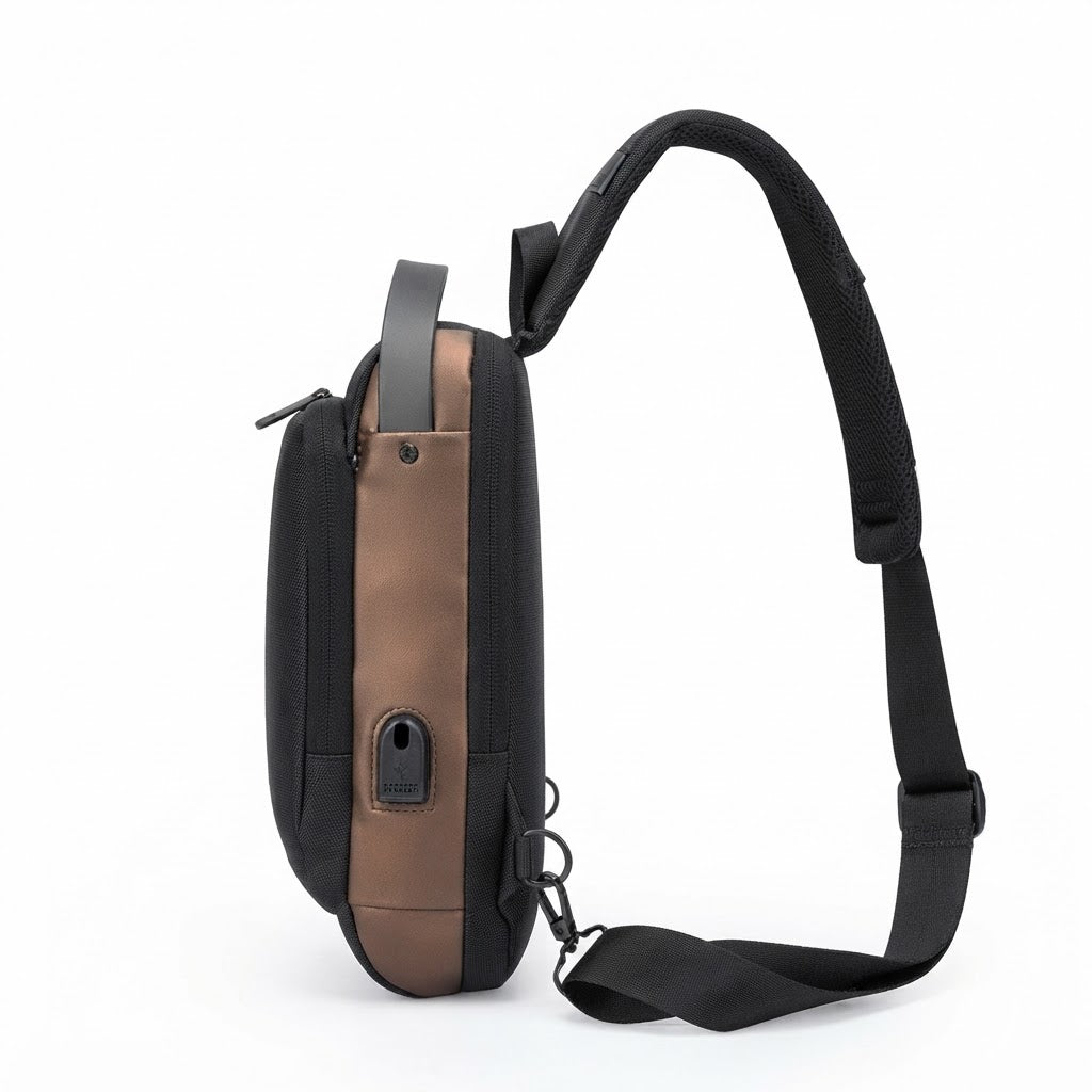 Men’s Anti-Theft Waterproof Nylon Chest Bag with USB Port