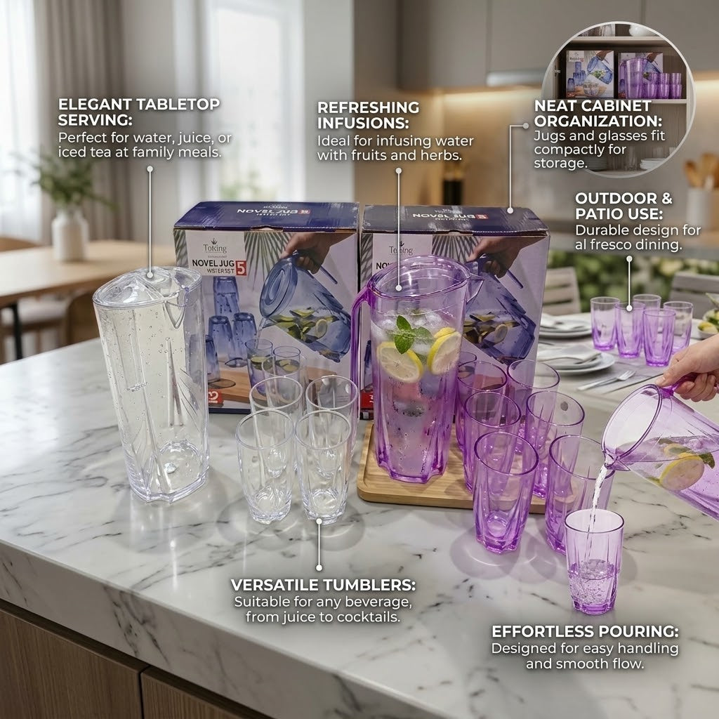 Acrylic Unbreakable Jug Set with 6 Glasses