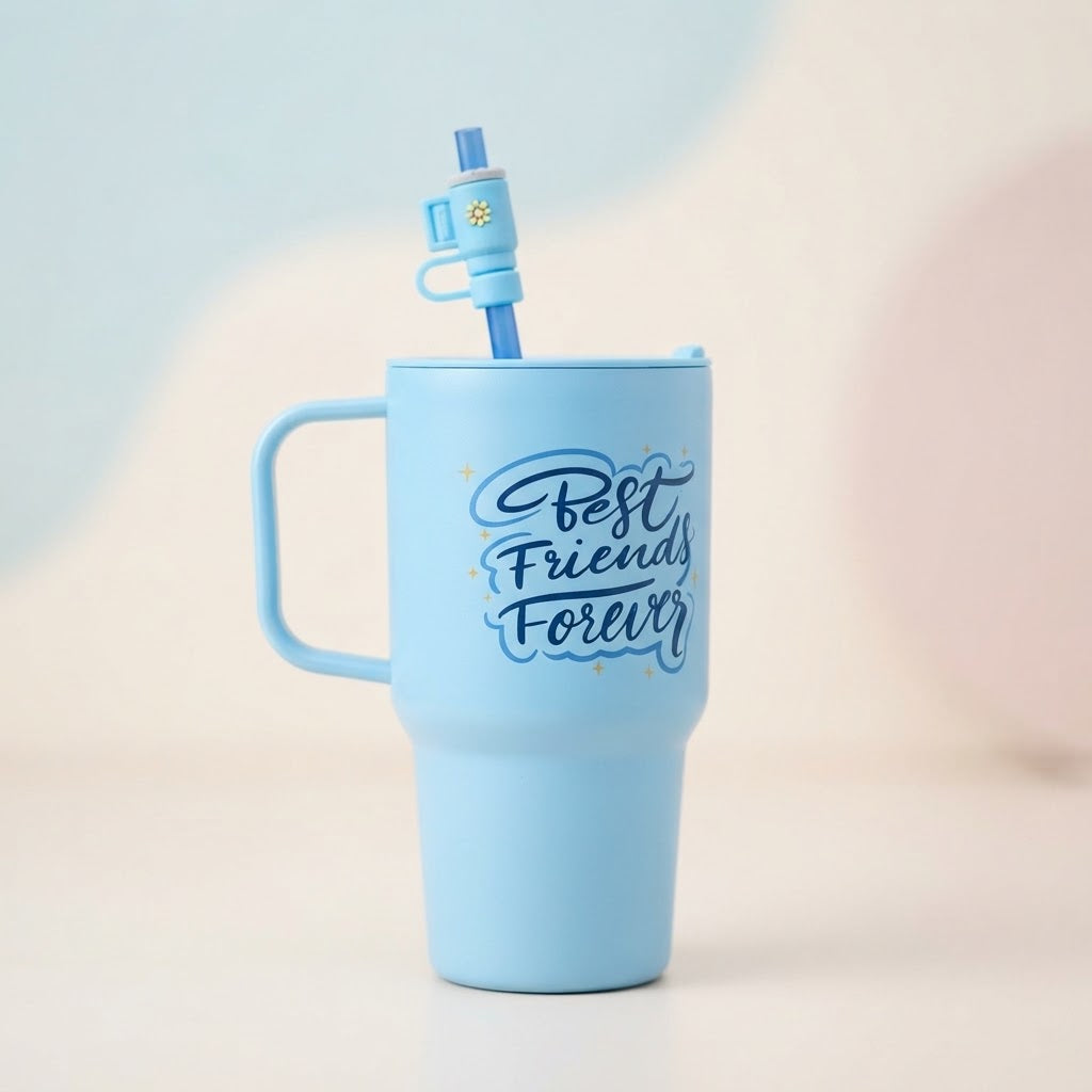 Cute Mini Tumbler 750ml with Straw & Cap - Orange