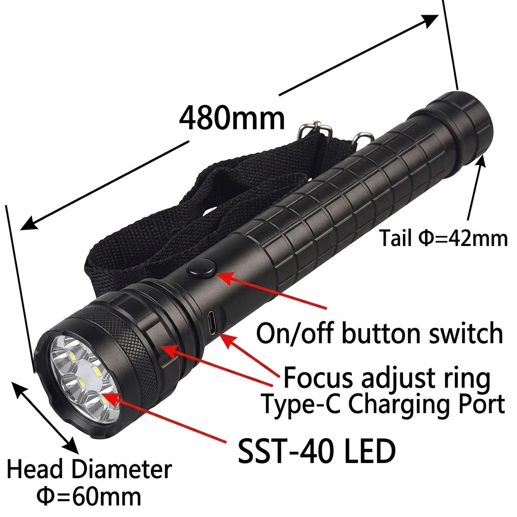 Tactical LED Flashlight 9000 High Lumens – 200W Super Bright
