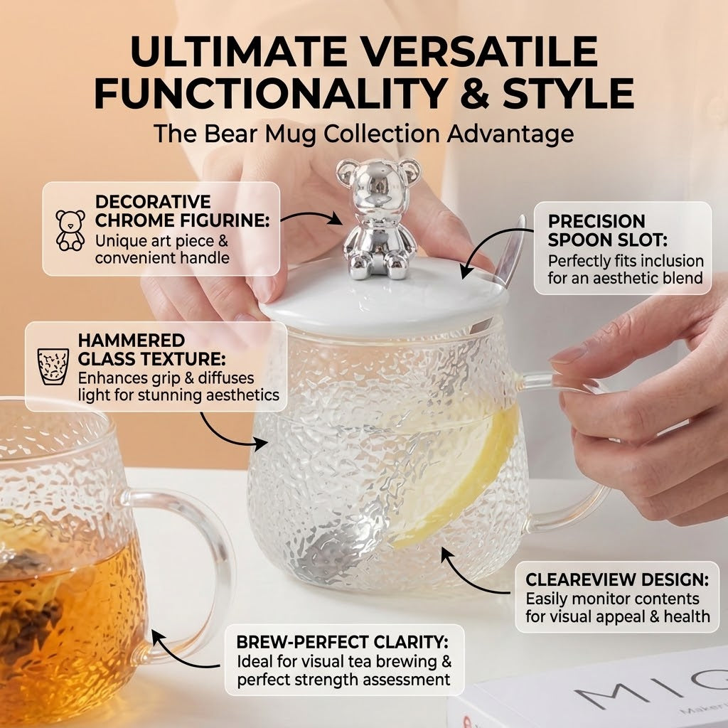 Heat-Resistant Diamond Glass Mug with Cute Rabbit Lid & Spoon