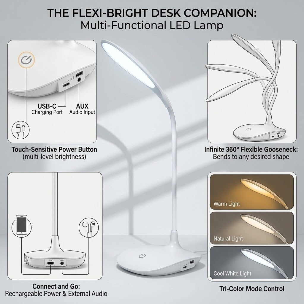 LED Desk Lamp – Portable Touch Control Eye Protection Table Light