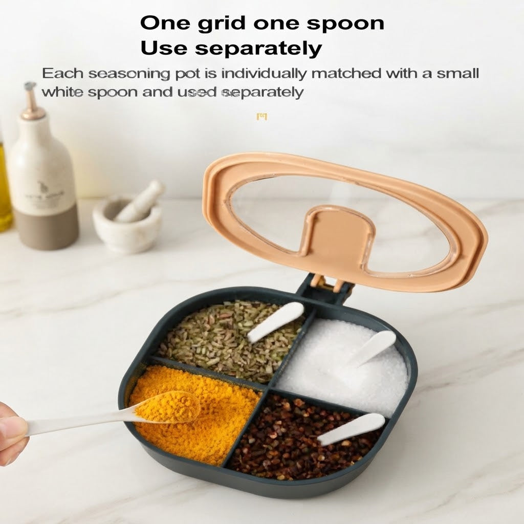 4 Grid Spice Seasoning Food and Masala Rack Box with Spoon
