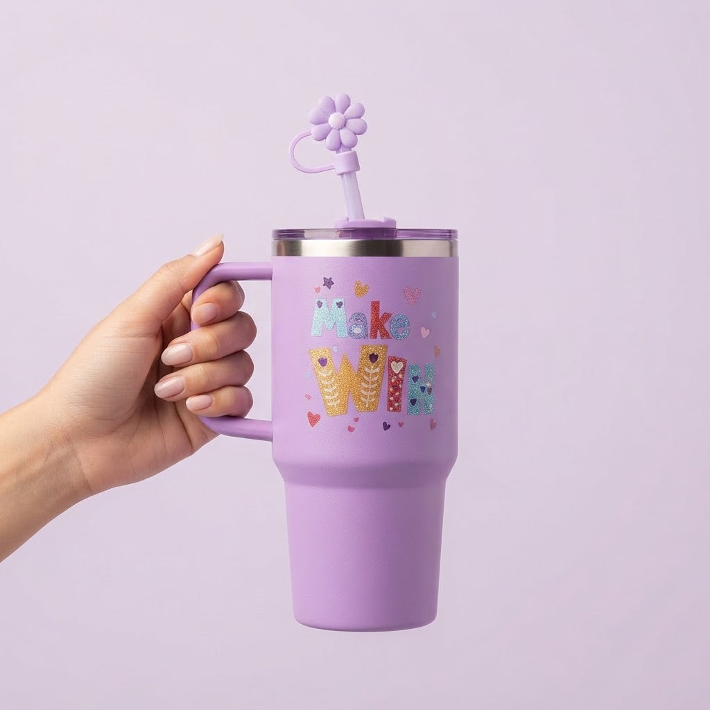 Cute Mini Tumbler 750ml with Straw & Cap - Orange
