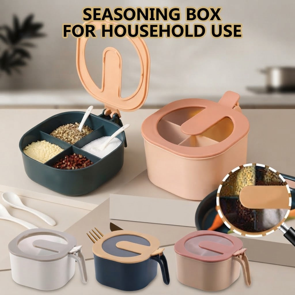 4 Grid Spice Seasoning Food and Masala Rack Box with Spoon