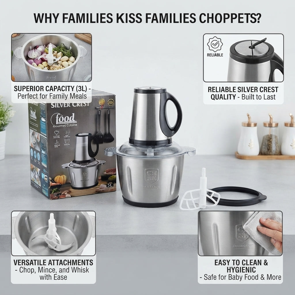 GullPlaza.pk Silver Crest 3L Electric Food Chopper with Egg Beater